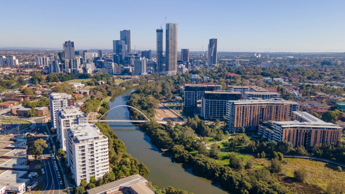 Parramatta - aerial view including Parramatta River